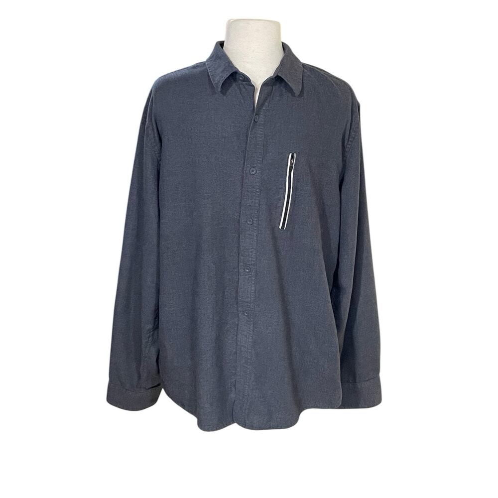 Men's Button Down Tony Hawk Shirt Size XL Long Sleeve Chest Pocket Dark Gray EUC